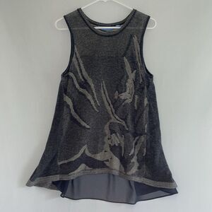 Sweater Tank Top‎ Vest Sheer Artsy Lagen Sleeveless Navy Gray Boho M